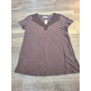 24/7 by Maurices small womens brown blouse with crochet lace neckline